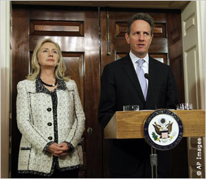 Treasury Secretary Timothy Geithner says the United States considers Iran's entire financial sector to be a threat to foreign governments and international businesses.