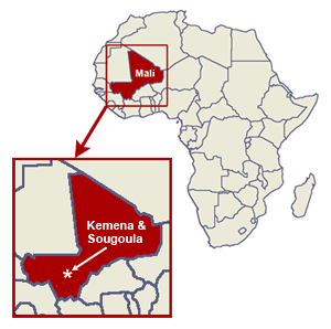 Map of Mali with inset showing location of villages