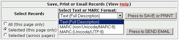 Image of Save, Print, Email box with format window open