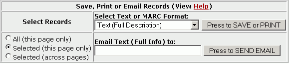 Image of the Save, Print, Email box from the multi-record display