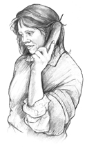 Drawing of a woman on the phone.