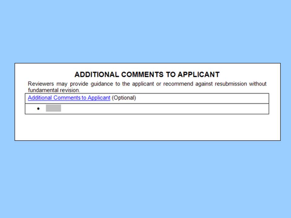An image of the Additional Comments to Applicant Box from the Public Health Service Grant Application