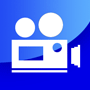 blue and white video camera icon