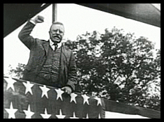 Theodore Roosevelt acknowledging crowd