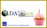 Data.gov logo and a cupcake with one candle