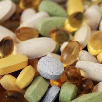 An assortment of dietary supplement pills and tablets