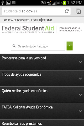 Versión móvil StudentAid.edu.gov