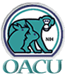 This is an image of The Office of Animal Care Use Logo and it is displayed at the top all of the posters preceding the title.  It consists of two circles with an outer circle and an inner circle and both have a flat base.  Inside the circles are stylized animals including an enlarged mouse, rabbit and monkey with the NIH letters below the monkey’s chin.  Underneath the logo is the acronym OACU.