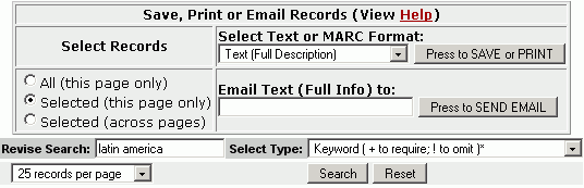Image of the Save, Print, Email box for a single record display