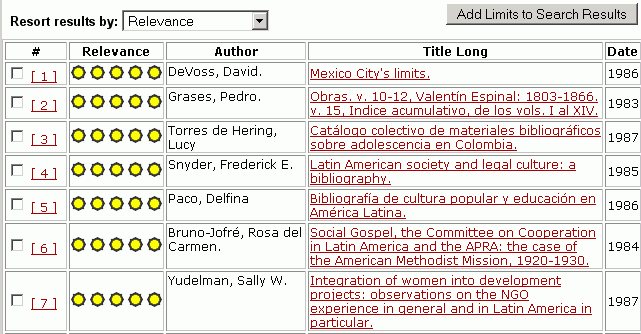 Image of a Titles List (Relevance) Display
