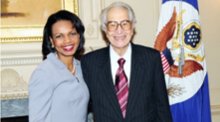 April 2008, former Secretary of State, Condoleezza Rice with Dave Brubeck. Mr. Brubeck was being honored  with the inaugural Benjamin Franklin Award.