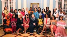 U.S. Department of State and espnW Global Sports Mentoring Program pose for photo with Secretary of State Hillary Rodham Clinton and Assistant Secretary Ann Stock
