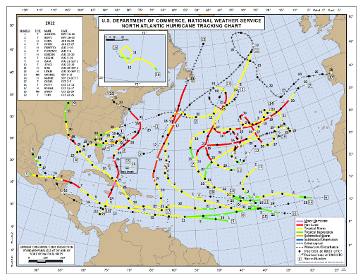 2012 Atlantic Hurricane Season Track Map