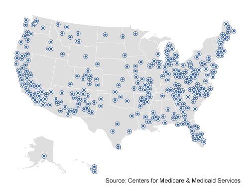 US Map of the FQHCs participating in the Advanced Primary Practice Demonstration