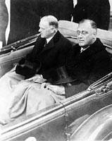 [Franklin Delano Roosevelt and Herbert Hoover in Convertible Automobile on the Way to U.S. Capitol for Roosevelt's Inauguration, March 4, 1933] 