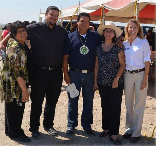 Federal partners working with Thunder Valley CDC:  Left to right: Guadalupe M. Herrera,HUD Region VIII Sustainability Officer; Scott Moore, Thunder Valley CDC Project Coordinator & Architect; Nick Tilsen,Thunder Valley CDC Executive Director; Shelley Poticha, Director of the HUD Office of Sustainable Housing and Communities, and Christine Sorensen-South Dakota USDA Rural Development staff.  