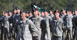 Lt. Col. John Pelleritti, commander of the 3rd Battalion, 20th Special Forces Group, leads his Soldiers on the parade field during a ceremony, February 9, 2013, honoring the 50th Anniversary of the Battalion at Camp Blanding Joint Training Center. Photo by Sgt. Karen Kozub