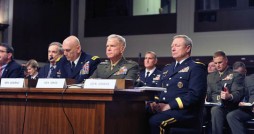 Army Gen. Frank Grass, the chief of the National Guard Bureau, right, testifies to the Senate Armed Services Committee on the impact on the Defense Department of sequestration and a yearlong continuing resolution at the Dirksen Senate Office Building in Washington, D.C., on Feb. 12, 2013. (Army National Guard photo by Sgt. 1st Class Jim Greenhill)