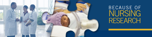 Banner with preemie infant image and health care professionals for "Because of Nursing Research" series.