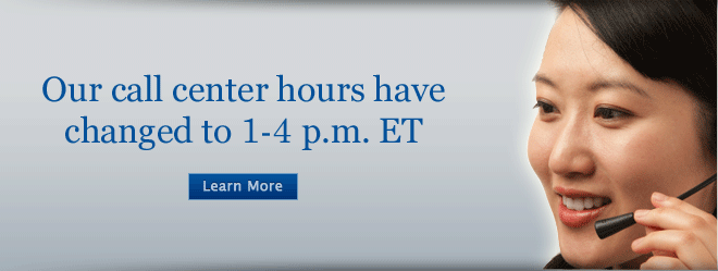 Nuestro centro de llamadas tiene un nuevo horario de 1-4 pm hora estándar del Este de los EE.UU.