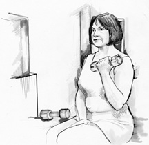 Ilustración de una mujer levantando una pesa. 