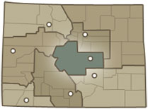 Map of Colorado highlighting the Pikes Peak region