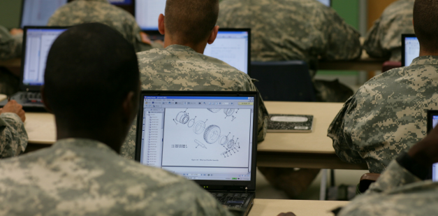 Soldiers working on computers.