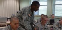 Soldiers training in classroom.