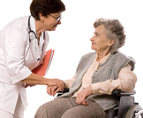 Provider talking to an elderly woman