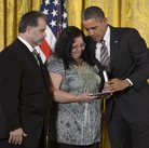 President Obama with Donna and Carlos Soto, who accepted the Presidential Citizens Medal awarded to their daughter, slain Sandy Hook teacher Victoria Soto.