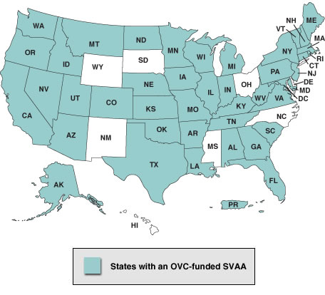 Map of Existing State Victim Assistance Academies (SVAAs)