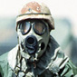 Soldier wearing gas mask