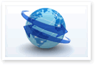 Esta imagen muestra un globo azul con dos flechas girando alrededor del globo.