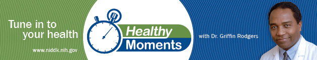 Healthy Moments banner with slogan Tune in to Your Health and photo of Dr. Griffin Rodgers