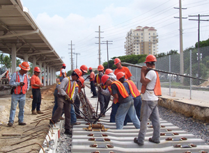 Workers building track