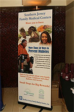 A large-scale, retractable banner adapted from NDEP's More Than 50 Ways to Prevent Diabetes tip sheet
