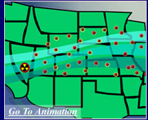 Go to Animation - Still image from BenchMarks Animation - Jet Stream Dispersing I-131 across the U.S.