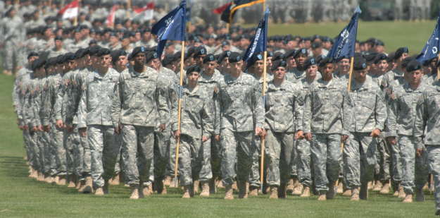 Soldiers in parade formation.