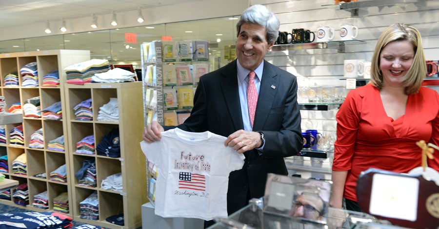 Secretary Kerry visits the gift shop in the basement of the U.S. Department of State in Washington, D.C. on February 15, 2013. [State Department photo/ Public Domain]
