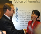 Aung San Suu Kyi with VOA Director David Ensor, 