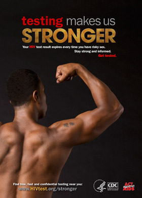 Poster of African American male facing backwards with arm flexed