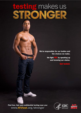 Poster of African American male without a shirt facing forward, with hands in pockets