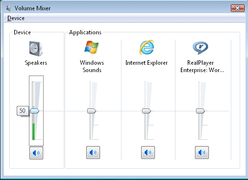 Image of the Volume Mixer in Windows