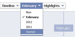 The new Facebook Timeline interface showing the "Started" date.