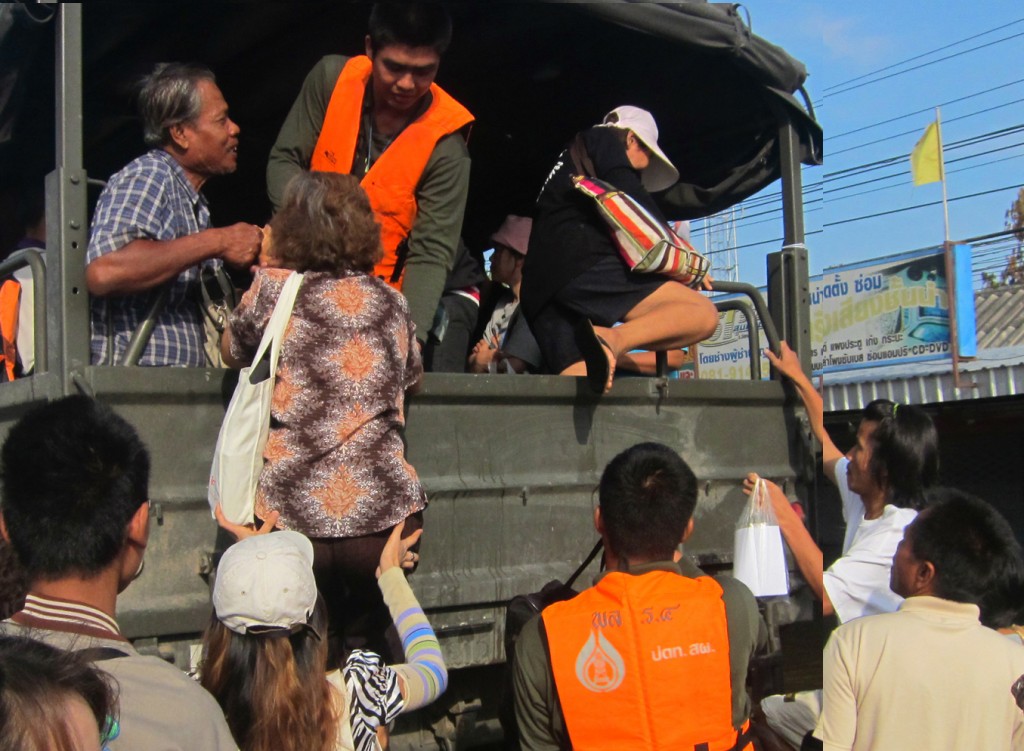 relief workers in truck