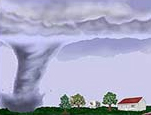 Illustration of tornado in landscape