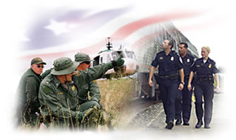 CBP Officers in the field, CBP officers inspecting a cargo train, the american flag