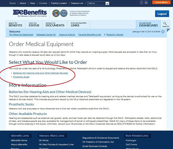 Screenshot of the Order Medical Equipment page with Select the product highlighted
