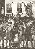 A crowd in a colonial square.