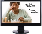 Monitor with a lady taking her medicine